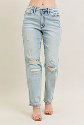 Repair Stitch Detail Destroy Single Cuff Bf Jeans With Plus Size Judy Blue